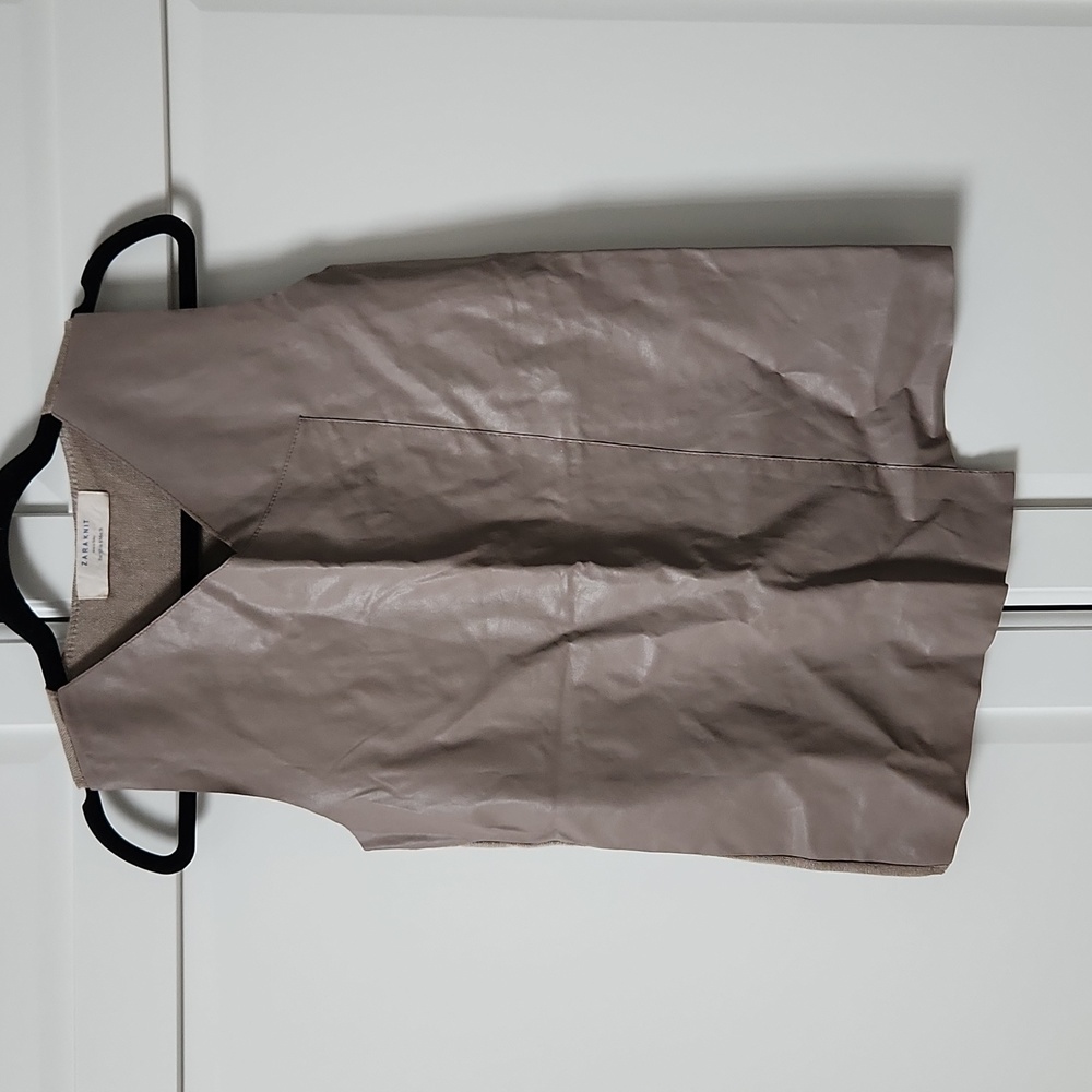 ZARA Faux leather and knit beige tank